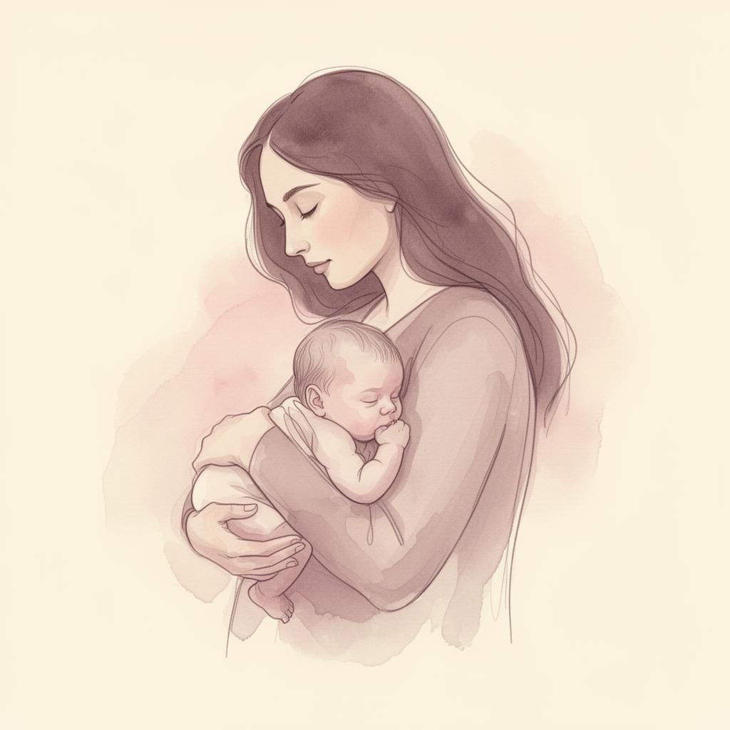 Abstract watercolor illustration of mother and baby