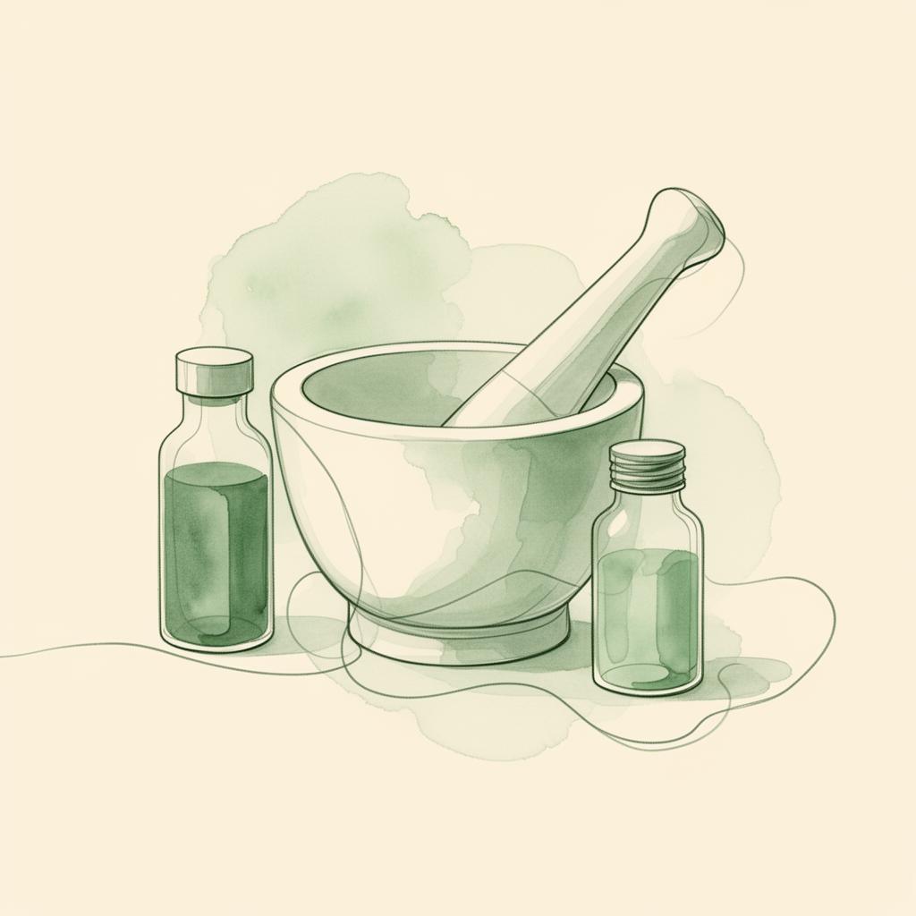 Abstract watercolor illustration of pharmacy mortar and pestle